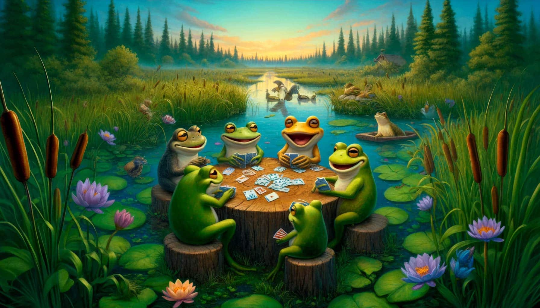Frogs Playing Cards